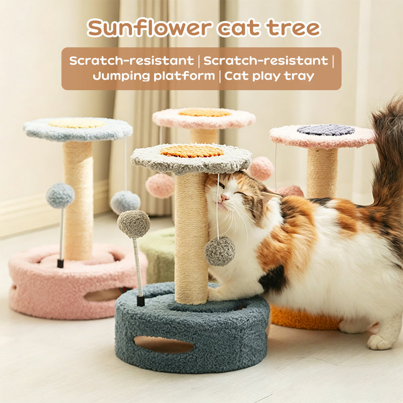 Sunflower Cat Tree – Cat Tower with Scratch Post & Ball Toy
