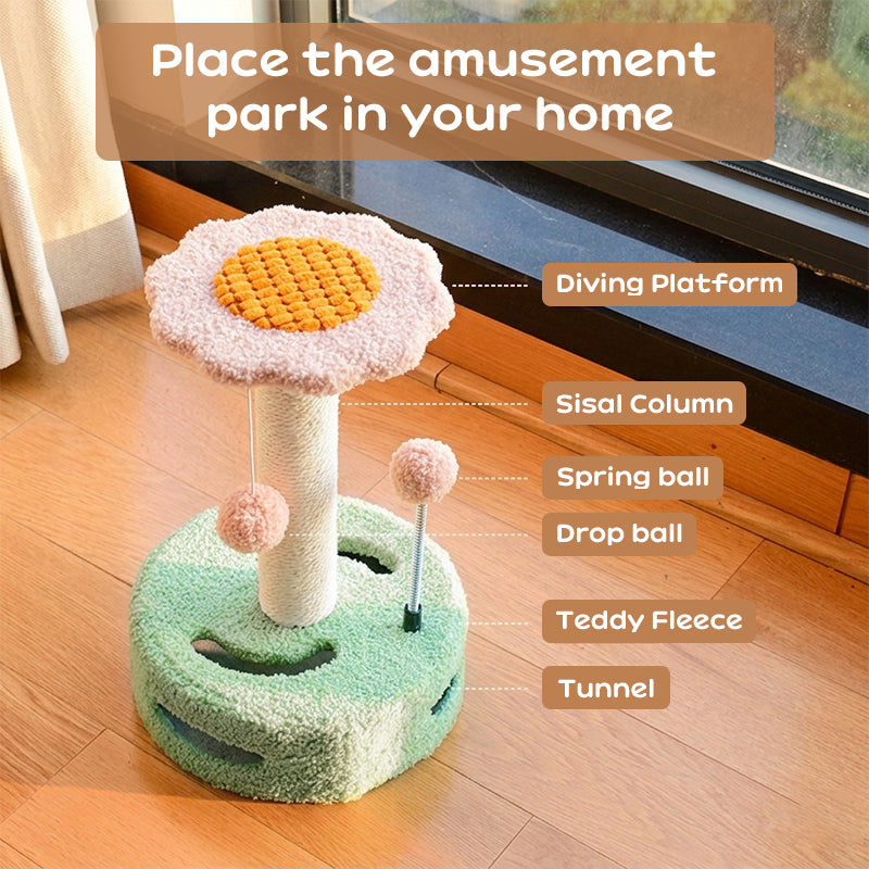 Sunflower Cat Tree – Cat Tower with Scratch Post & Ball Toy