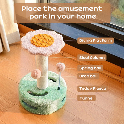 Sunflower Cat Tree – Cat Tower with Scratch Post & Ball Toy