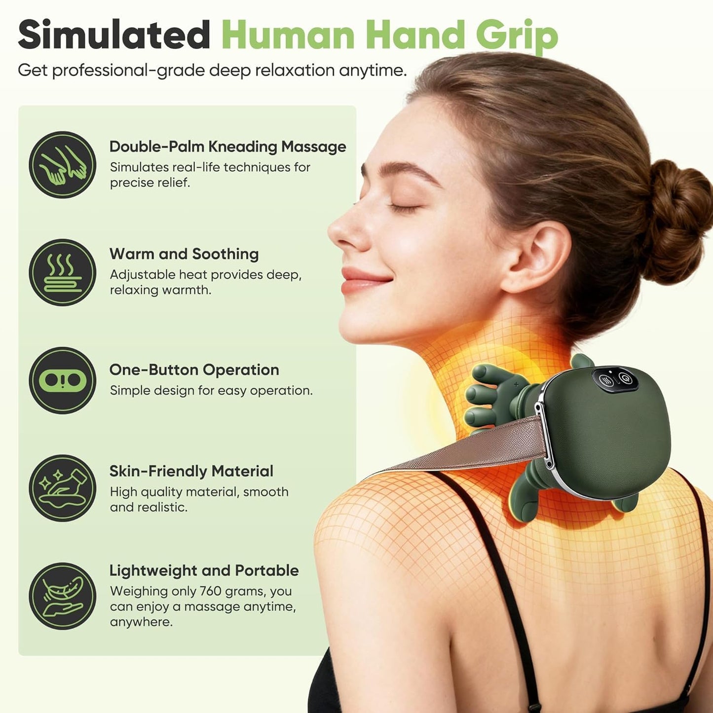 Rechargeable Neck & Shoulder Massager with Heat & Vibration | Smart Handheld Deep Tissue Massager for Neck, Shoulders & Upper Back