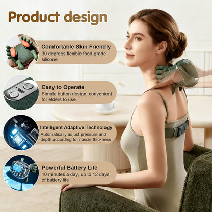 Rechargeable Neck & Shoulder Massager with Heat & Vibration | Smart Handheld Deep Tissue Massager for Neck, Shoulders & Upper Back