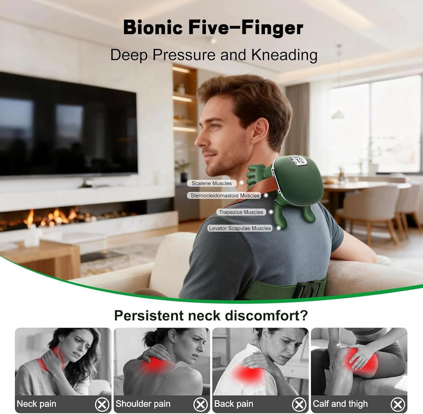 Rechargeable Neck & Shoulder Massager with Heat & Vibration | Smart Handheld Deep Tissue Massager for Neck, Shoulders & Upper Back
